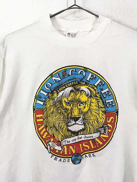 古着 90s USA製 LION COFFEE ライオン コーヒー 企業 ロゴ Tシャツ L