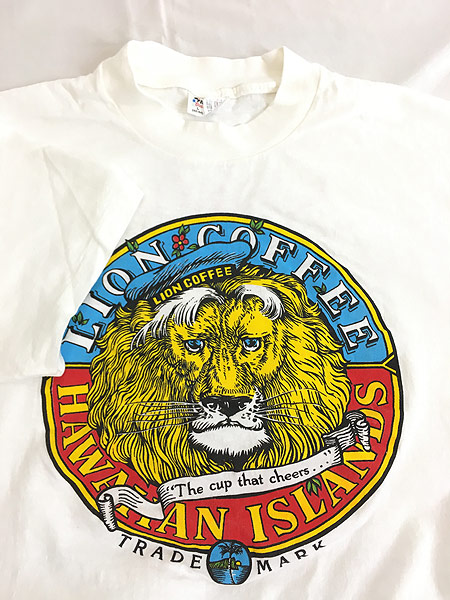 古着 90s USA製 LION COFFEE ライオン コーヒー 企業 ロゴ Tシャツ L