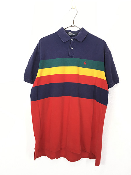 古着 USA製 Polo Ralph Lauren ラスタカラー マルチ ボーダー カノコ ポロシャツ L 古着【10off】 - 古着 通販  ヴィンテージ　古着屋 Dracaena ドラセナ