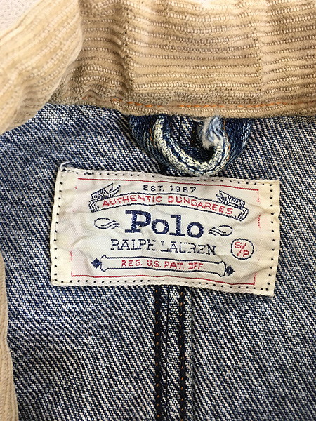 古着 80s Polo Ralph Lauren 白タグ 襟コーデュロイ デニム ワーク