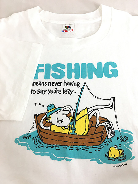 古着 90s USA製 Lazy Fishing 釣り フィッシング シュール ポップ 