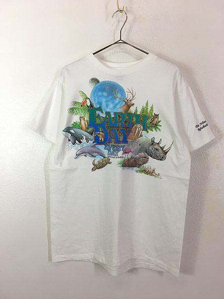 古着 90s USA製 「EARTH DAY」 リアル アニマル プリント Tシャツ L 古着 - 古着 通販 ヴィンテージ　古着屋 Dracaena  ドラセナ