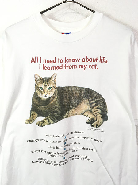 古着 90s USA製 猫 ネコ フォト メッセージ Tシャツ L 古着 - 古着 