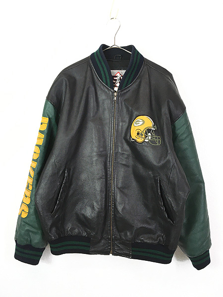 古着 90s NFL Green Bay Packers パッカーズ 本革 オールレザー スタジャン ジャケット XL 古着 古着 通販  ヴィンテージ 古着屋 Dracaena ドラセナ
