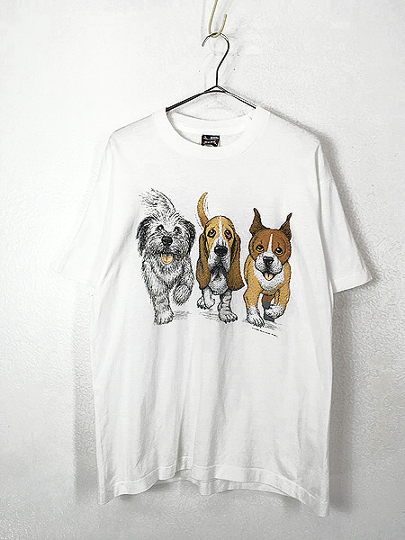 古着 90s USA製 犬 わんちゃん 両面 アニマル プリント Tシャツ L 古着 - 古着 通販 ヴィンテージ　古着屋 Dracaena ドラセナ