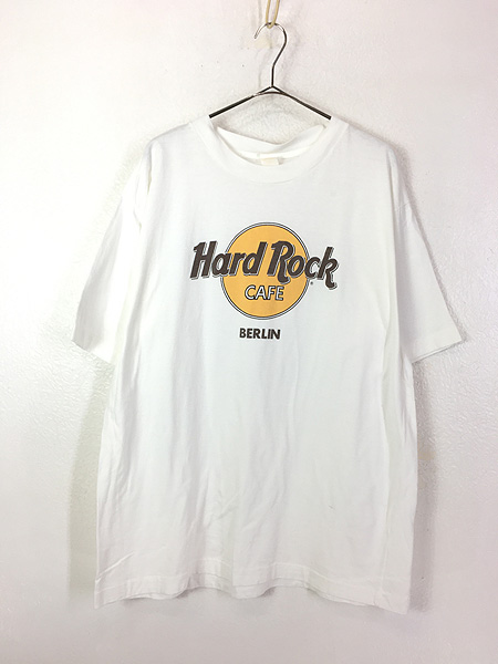 古着 90s Hard Rock Cafe 「BERLIN.」 BIG ロゴ ハードロック Tシャツ 白 XL位 古着