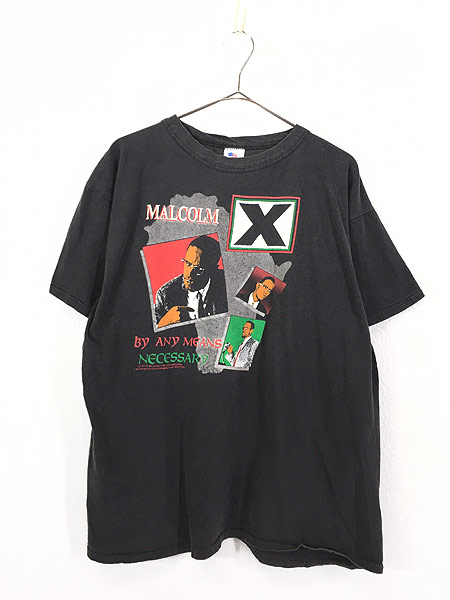 古着 90s USA製 MALCOLM X 「By Any Means Necessary」 ブラック カルチャー Tシャツ XL 古着【10off】  - 古着 通販 ヴィンテージ　古着屋 Dracaena ドラセナ