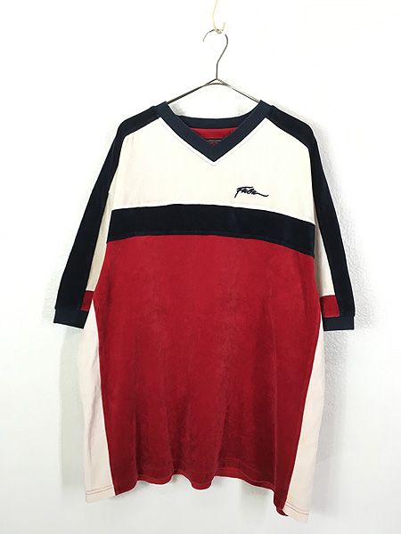 古着 90s FUBU トリコロール カラー ヒップホップ ベロア Tシャツ XL