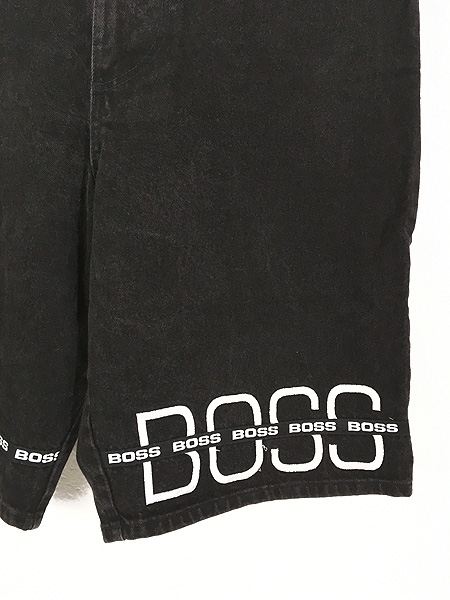 古着 90s USA製 BOSS ロゴ テープ ブラック デニム ショーツ ショート 