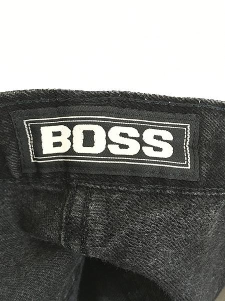古着 90s USA製 BOSS ロゴ テープ ブラック デニム ショーツ ショート パンツ ロング丈 W37 古着 - 古着 通販 ヴィンテージ　 古着屋 Dracaena ドラセナ