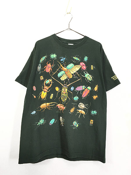 古着 90s USA製 カブトムシ クワガタ 昆虫 総柄 アート Tシャツ L 古着