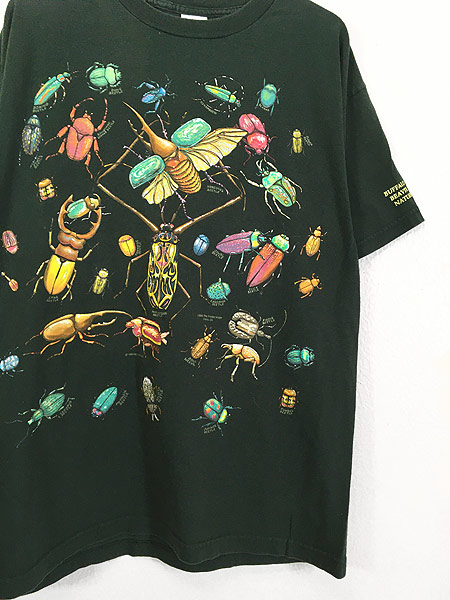 古着 90s USA製 カブトムシ クワガタ 昆虫 総柄 アート Tシャツ L 古着