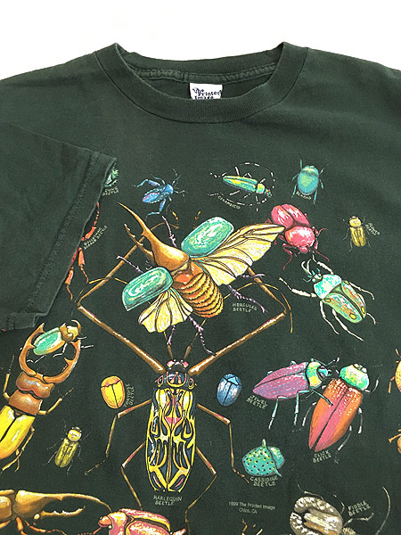 古着 90s USA製 カブトムシ クワガタ 昆虫 総柄 アート Tシャツ L 古着