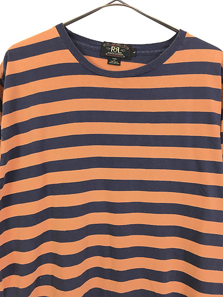 古着 USA製 RRL Ralph Lauren ネイビー × オレンジ ボーダー Tシャツ L 