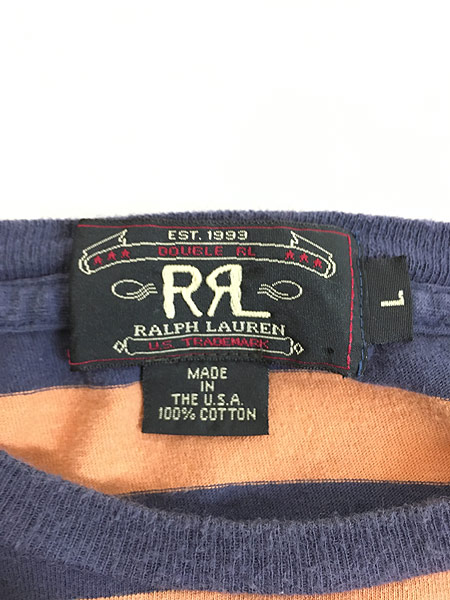 古着 USA製 RRL Ralph Lauren ネイビー × オレンジ ボーダー Tシャツ L 