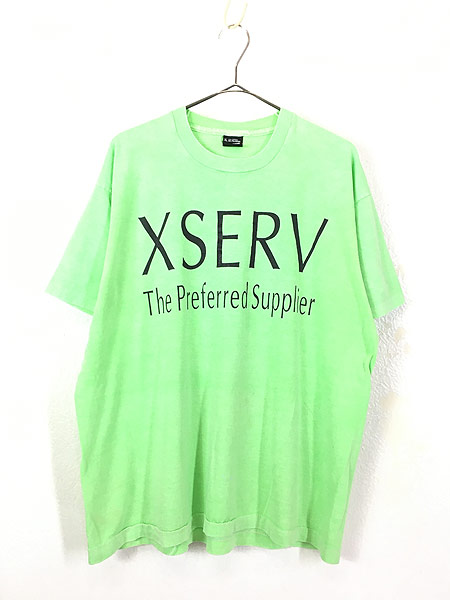 古着 80s USA製 XSERV シンプル ロゴ 蛍光 ネオン Tシャツ XL 古着