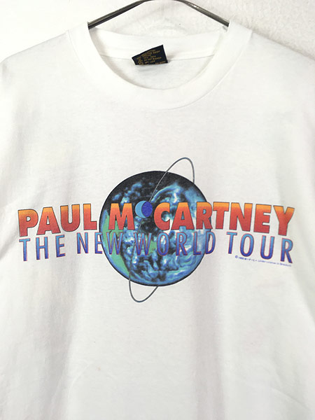 Vintage Rock Item ヴィンテージロックアイテム Tシャツ サイズ：L Paul McCartney ポール・マッカートニー THE NEW WORLD TOUR BROCKUMボディ USA製 ブロッカム アメリカ製 90s ホワイト 白 トップス 半袖 クルーネック シングルステッチ シンプル ブランド【メンズ】