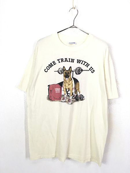 古着 80s USA製 犬 シェパード トレーニング 両面 プリント Tシャツ XL