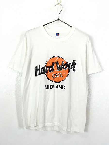 古着 80s USA製 「Hard Work CAFE」 ハードロック パロディー Tシャツ M 古着