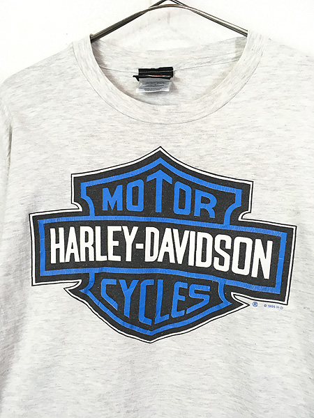 古着 90s USA製 HARLEY DAVIDSON ハーレー ブルー ファイヤー 長袖 T