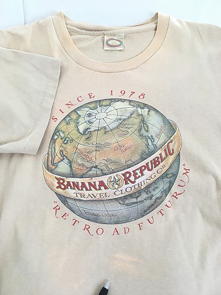 古着 80s USA製 BANANA REPUBLIC 「SAFARI&TRAVEL」 地球 トラベル Tシャツ L 古着 - 古着 通販  ヴィンテージ　古着屋 Dracaena ドラセナ