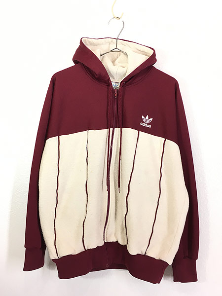 古着 80s adidas パイル地 異素材 切替 ジャージ トップ パーカー L