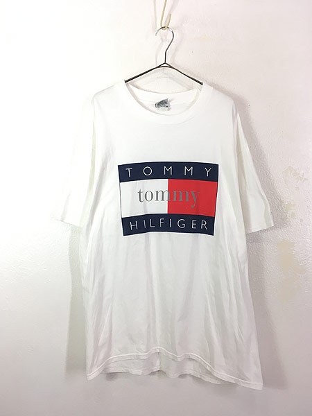 古着 90s USA製 TOMMY HILFIGER フラッグ ロゴ プリント Tシャツ XL