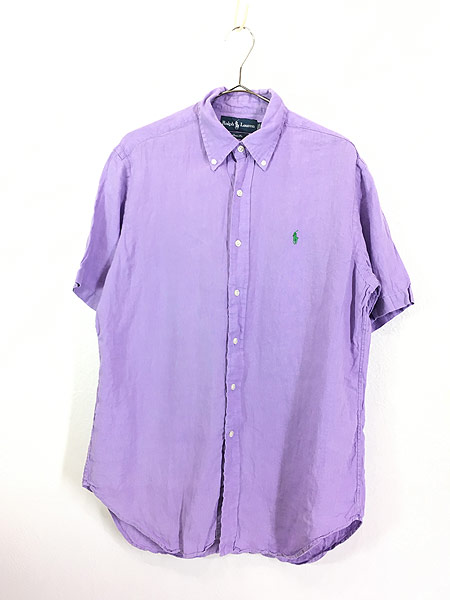 古着 90s Ralph Lauren ポニー 刺しゅう 半袖 リネン シャツ ラベンダー L 古着【30off】 - 古着 通販 ヴィンテージ　 古着屋 Dracaena ドラセナ