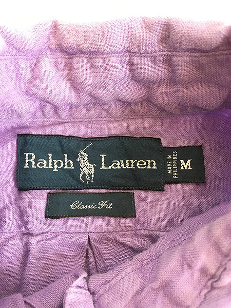 古着 90s Ralph Lauren ポニー 刺しゅう 半袖 リネン シャツ