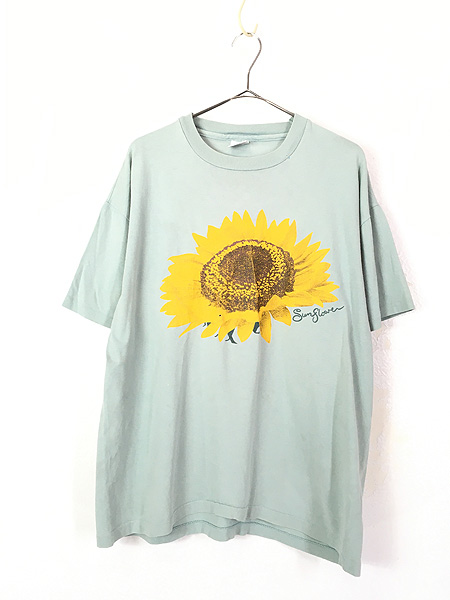 古着 90s USA製 BIG ひまわり サンフラワー アート Tシャツ XL 古着