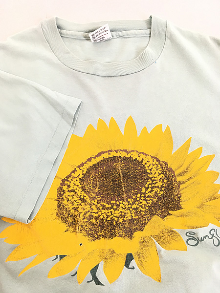 古着 90s USA製 BIG ひまわり サンフラワー アート Tシャツ XL 古着