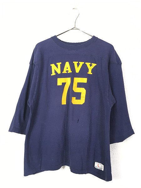 69cm70s チャンピオン NAVY フットボールTシャツ ビンテージ 希少 当時物