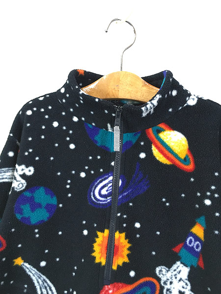 キッズ 古着 90s LL Bean ロケット 惑星 宇宙 総柄 ハーフジップ