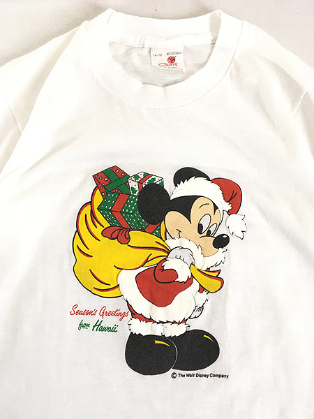 キッズ 古着 80s USA製 Disney Mickey Mouse ミッキー サンタ キャラクター 発泡プリント Tシャツ 5歳位  古着【10off】 古着 通販 ヴィンテージ 古着屋 Dracaena ドラセナ