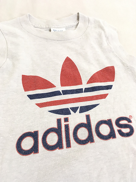 キッズ 古着 80s adidas BIG 両面 トレフォイル ノースリーブ Tシャツ 