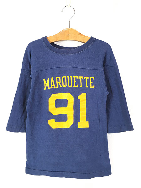 キッズ 古着 70s USA製 Champion 「MARQUETTE 91」 100%コットン ナンバリング フットボール Ｔシャツ M  古着【30off】 - 古着 通販 ヴィンテージ　古着屋 Dracaena ドラセナ