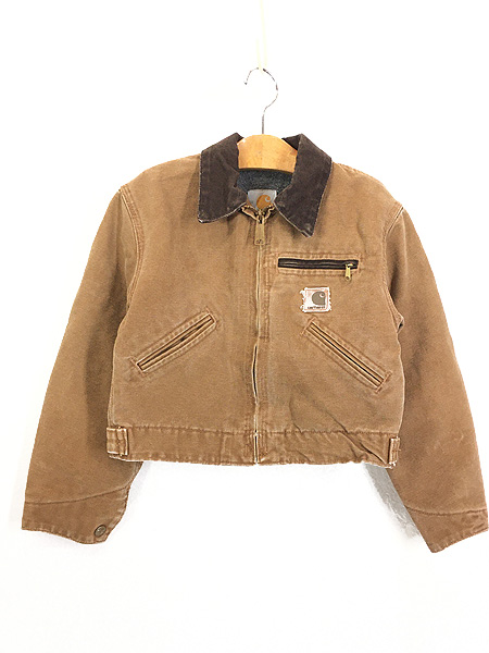 キッズ 古着 90s USA製 Carhartt 裏地フリース ブラウン ダック