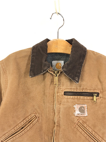 キッズ 古着 90s USA製 Carhartt 裏地フリース ブラウン ダック