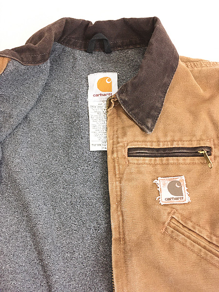 キッズ 古着 90s USA製 Carhartt 裏地フリース ブラウン ダック