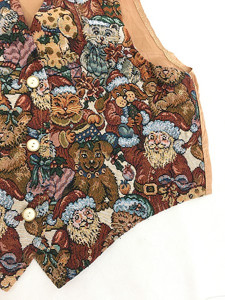 USA 70s～80s USA製 ゴブラン織り ベスト クリスマスブーツ