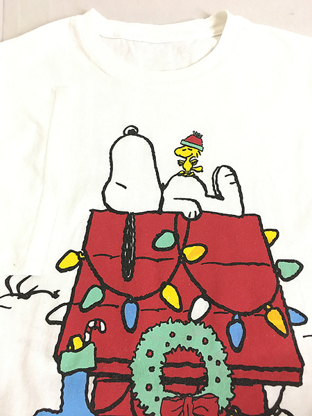 [4] レディース 古着 Snoopy スヌーピー クリスマス オーナメント BIG プリント Tシャツ M位 古着