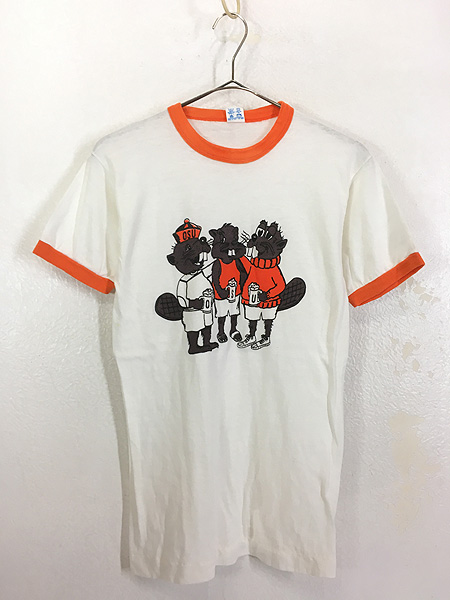 レディース 古着 80s USA製 Champion 「OSU」 カレッジ ビーバー リンガー Tシャツ M 古着【10off】 - 古着 通販  ヴィンテージ　古着屋 Dracaena ドラセナ