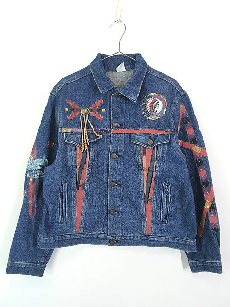 ペイント】90sヴィンテージVINTAGEバックペイントデニムジャケットUSA-