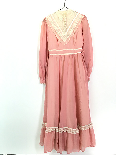 レディース 古着 70s GUNNE SAX レース フリル ガーリー シフォン