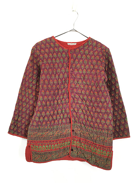 vintage インド綿 赤 ステッチカラーシャツ トップス - シャツ