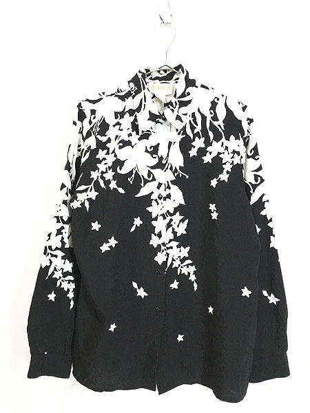 【1615】BLACK \u0026White ブラックアンドホワイト　長袖シャツ　花柄