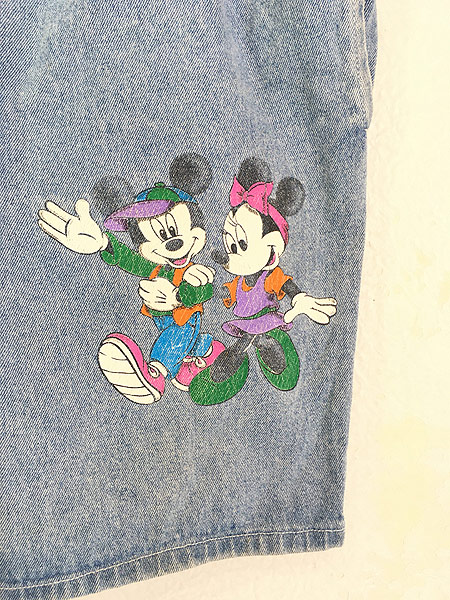 [2] レディース 古着 80s USA製 Disney Mickey ミッキー&ミニー デニム ショーツ ハーフ パンツ S 古着