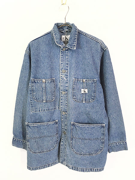 レディース 古着 90s CK Calvin Klein 4ポケット ブルー デニム カバーオール ジャケット S 古着 - 古着 通販 ヴィンテージ　 古着屋 Dracaena ドラセナ