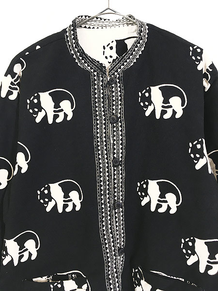 90s　vintage　アニマル柄　全面デザイン　チャイナシャツ　スタンドカラー