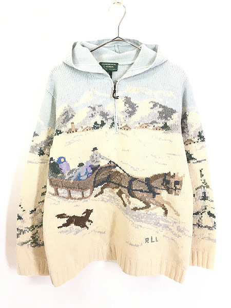 レディース 古着 LAUREN Ralph Lauren 馬 ソリ 雪景色 ハーフジップ